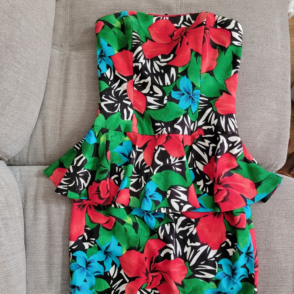 A.J Bari floral strapless peplum dress